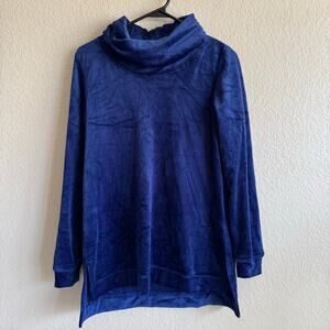Magaschoni Velour Cowl Neck Sapphire Blue Sweater Sporty Granny Cozy NWT Size SM